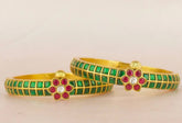 Emerald Ruby Jadau Screw open Bangle - BG0042